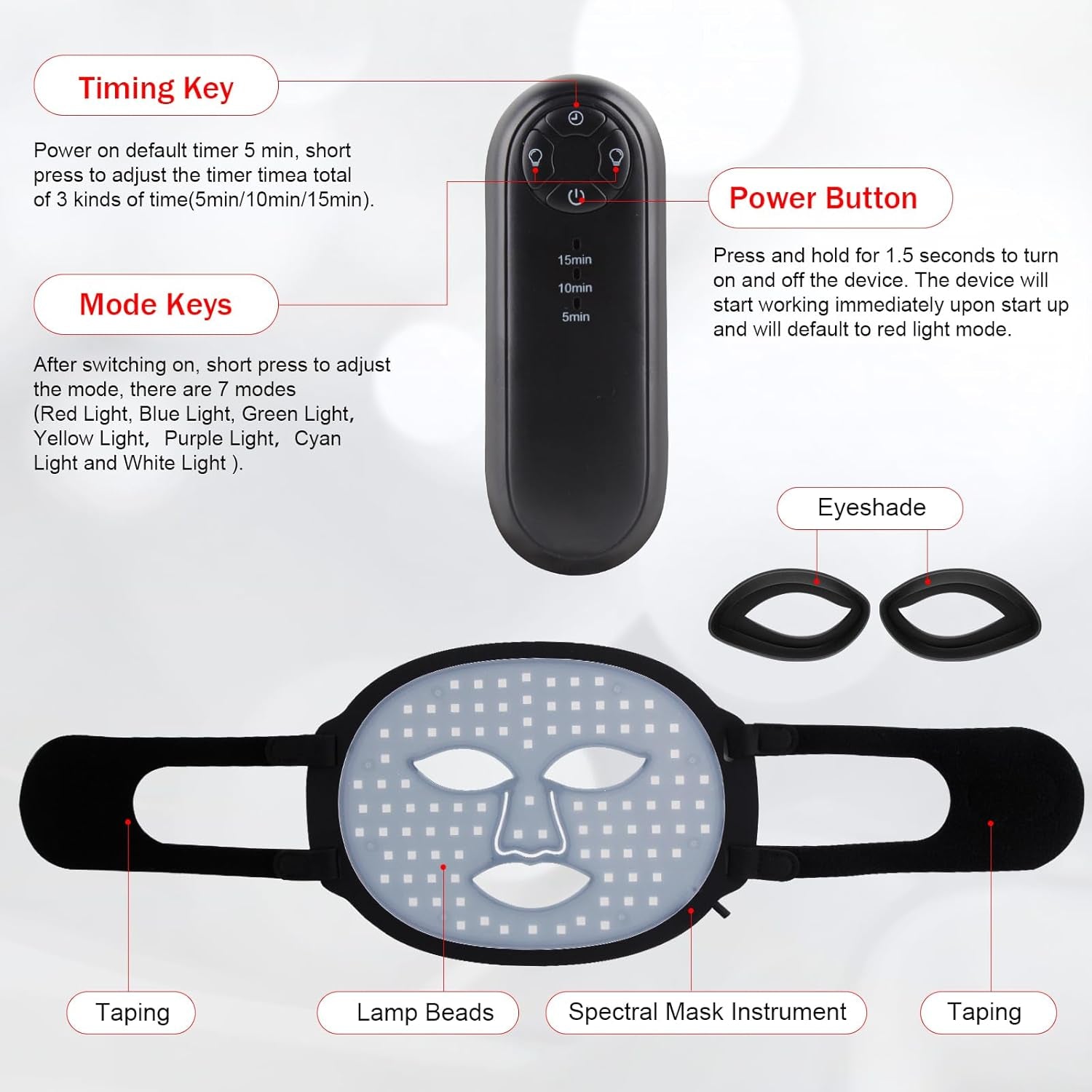 Red Light Therapy for Face, Red Light Therapy Mask, 7 Colors LED Facial Mask for Wrinkle Remove & anti Aging, Skin Care Home Use, Black (Upgraded Version)