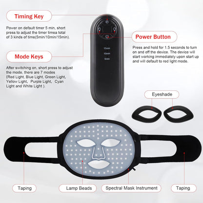 Red Light Therapy for Face, Red Light Therapy Mask, 7 Colors LED Facial Mask for Wrinkle Remove & anti Aging, Skin Care Home Use, Black (Upgraded Version)
