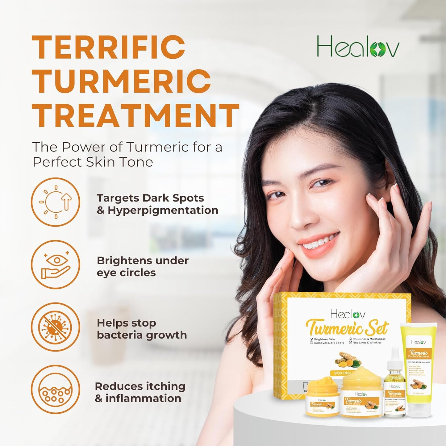 Turmeric Skincare Collection – Face Cleanser, Body Scrub, Cream, and Facial Serum – Hyperpigmentation Treatment and Dark Spot Corrector for Radiant Skin