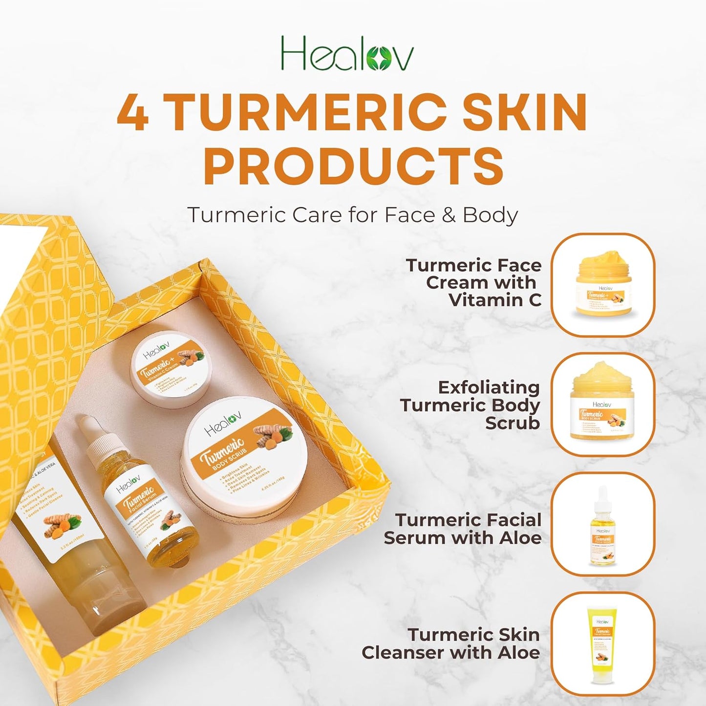 Turmeric Skincare Collection – Face Cleanser, Body Scrub, Cream, and Facial Serum – Hyperpigmentation Treatment and Dark Spot Corrector for Radiant Skin